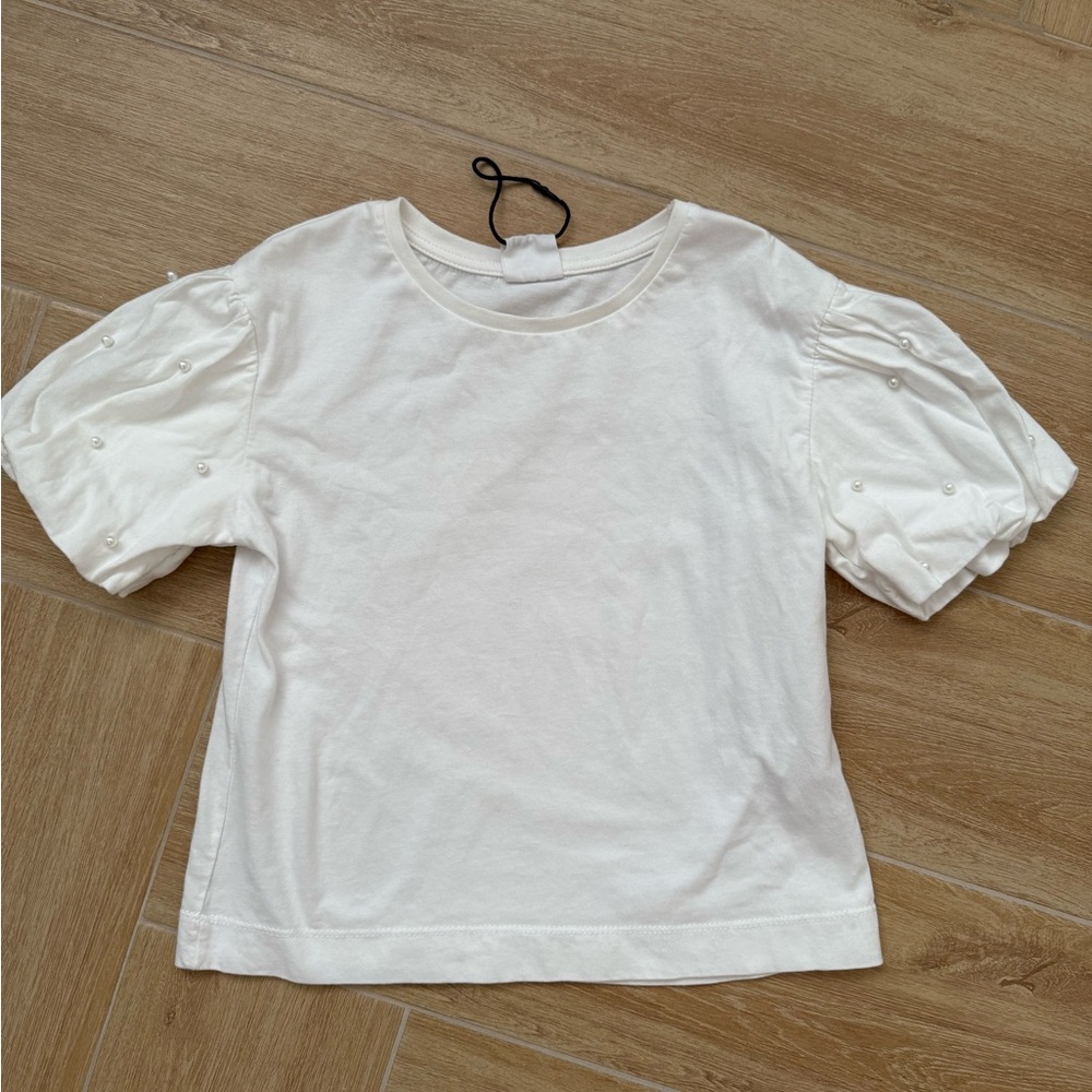 Zara  girls white top with pearl sleeves